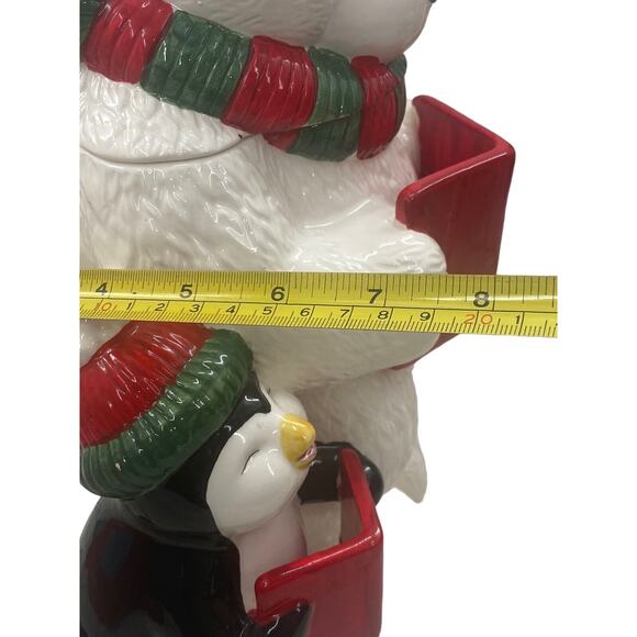 Vintage Caroling Polar Bear & Penguin Christmas Cookie Jar Ceramic W/Box CELLAR - Picture 8 of 16
